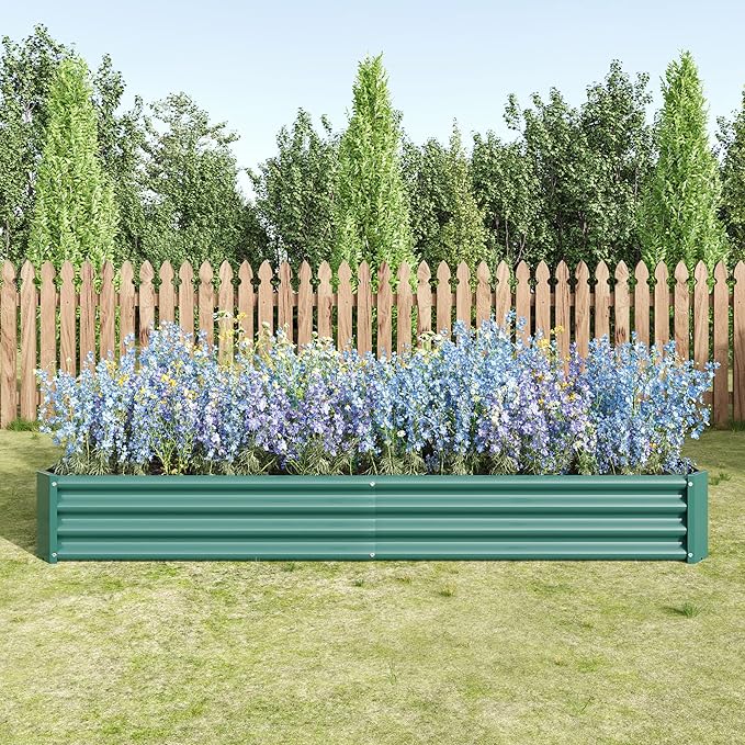 8x4x1ft Raised Garden Bed, Outdoor Galvanized Raised Garden Beds, Metal Raised Beds for Gardening Vegetables Fruits and Flowers, Easy Assembly, 202 Gallon Capacity - Green