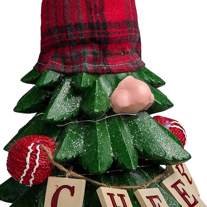 Alpine Corporation 28" Tall Christmas Tree Cheer Gnome Holiday Decoration with 20 Color-Changing LED Lights, Indoor/Outdoor Festive Accent for Porch, Lawn, or Entryway