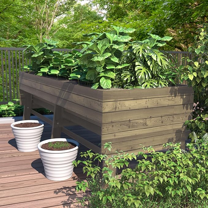 BlueWish 28.5" H Raised Garden Bed, Raised Garden Beds Outdoor with Detachable Liner, Elevated Planter Box Stand for Patio, Backyard, 6 Legs, 837lbs Capacity, Brown