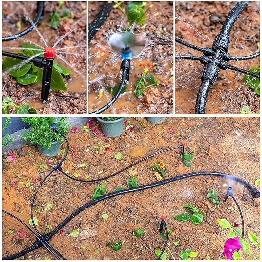 177FT Drip Irrigation Kit – 2025 New Quick-Connect Micro Irrigation System with 46FT 1/2'' Tubing, Locking Nozzle Emitters, Adjustable Misting Sprayers for Gardens, Lawns, Raised Beds and Greenhouses