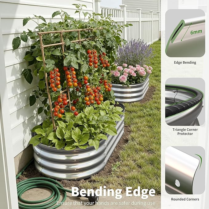Anmiro Galvanized Metal Raised Garden Bed Kit for Outdoor Planter Boxes with Easy Assembly,4x2x1ft-2PCS Oval Large Galvanized Gardening Raised Bed for Vegetables, Fruits, Flower (Silver, 4 * 2 * 1ft)