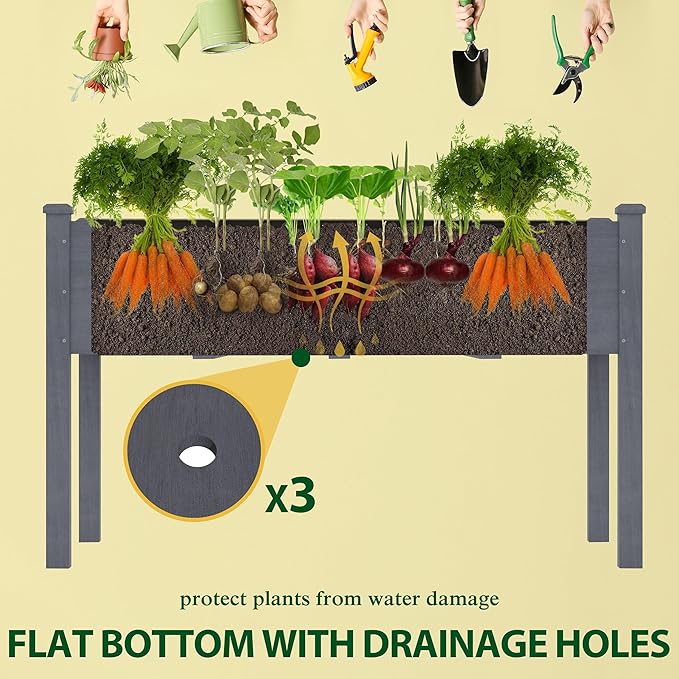 MUPATER 4x2FT Raised Garden Bed, Raised Planter Box with Four Legs, Elevated Garden Bed with Drainage Holes for Herbs, Flowers and Vegetables for Garden, Greenhouse and Farm, Gray
