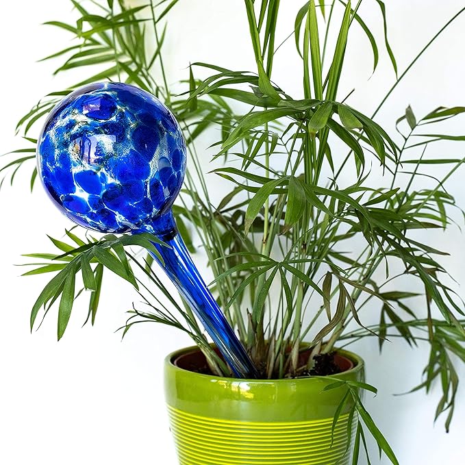 Plant Watering Globes - Plant Watering Devices - Plant Watering Bulbs - Self Watering Spikes -Decorative Hand Blown Glass - Watering Bulbs - Free Moisture Meter 4 Large Size