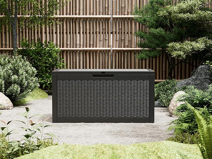 NBYSGO Outdoor Storage Box, Resin Deck Boxes Indoor and outdoor, Waterproof Storage Box Lockable Lid (Black, 70 Gallon)