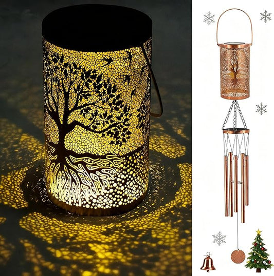 36" Solar Wind Chimes Hanging Lights Outdoor Detachable Led Lantern Metal Wind Chimes for Outside Unique Tree Life Garden Hanging Solar Decorative as Gift for Mom Women Grandma (Bronze)