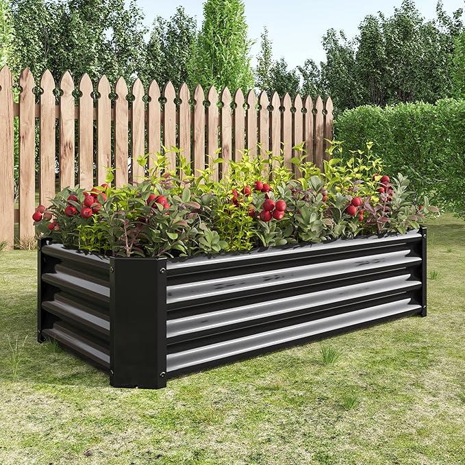Galvanized Raised Garden Bed for Vegetables,Planter Raised Garden Boxes Outdoor,Metal Raised Garden Beds Steel Kit for Vegetables Flower Herb Patio Black Rectangle
