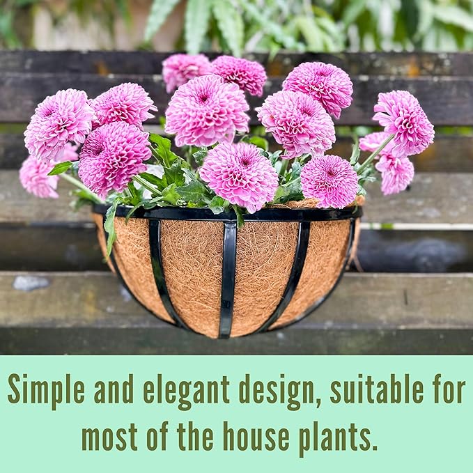 LalaGreen Wall Planters (2 Pack, 14 Inch) Black Metal Deck Railing Planter Boxes with Coco Liners, Window Basket Hanging Flower Pot for Outdoor Plants, Modern Horse Trough Fence, Balcony, Patio Porch
