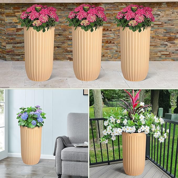23" Tall Planters Set of 2, Large Indoor & Outdoor Self-Watering Flower Pots with Drainage, Water Level Monitor & Wheels, Planters for Patio, Porch, Living Room, Home Office