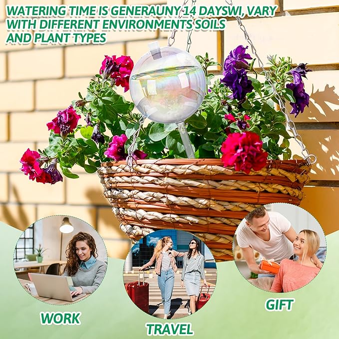 17 oz Up 2 Weeks Large Plant Watering Globes, Self Watering Planter Insert Iridescent Rainbow Self Watering Globes, Vacation Plant Watering Devices-Watering Bulbs for Indoor Outdoor (Large 2-Pack)