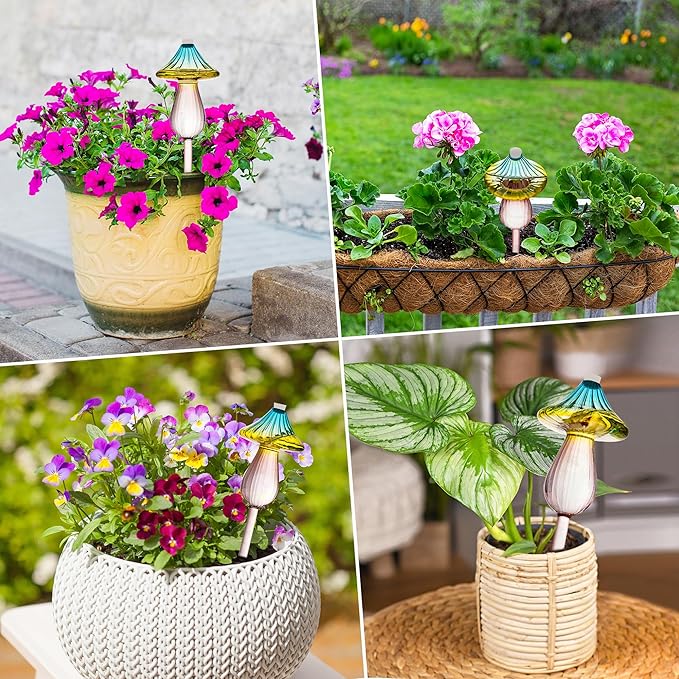 Plant Watering Globes, Rainbow Gradient Color Mushroom Plant Watering Devices, Self Watering Globes,Self Watering Planter Insert - Watering Bulbs for Indoor Plants for Travel Vacation (4 PCS)