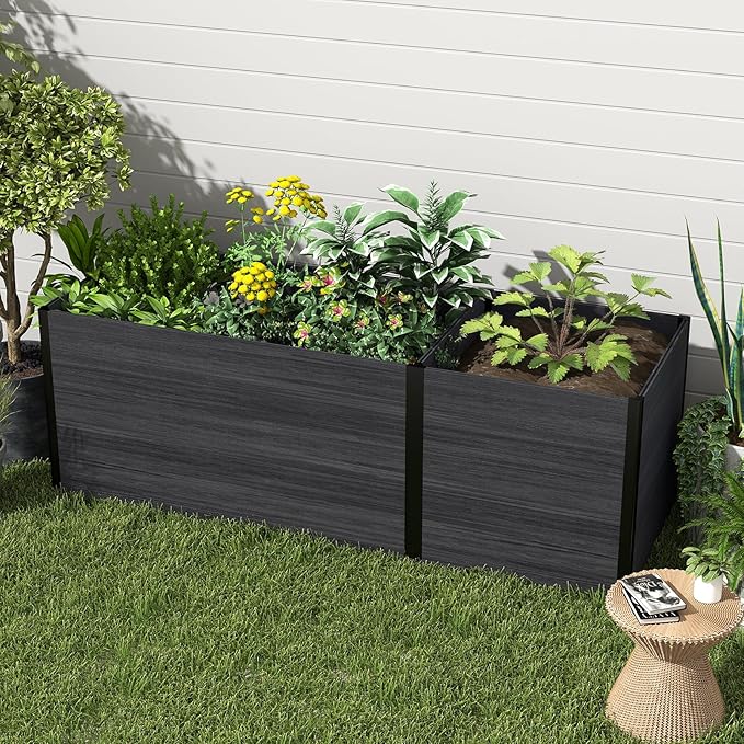 Modular Raised Garden Bed - Expandable Design with Composite Panels & Aluminum Frame - Perfect for Flowers, Vegetables, Herbs - Outdoor Planter Box for Patio, Balcony, Backyard (Black)