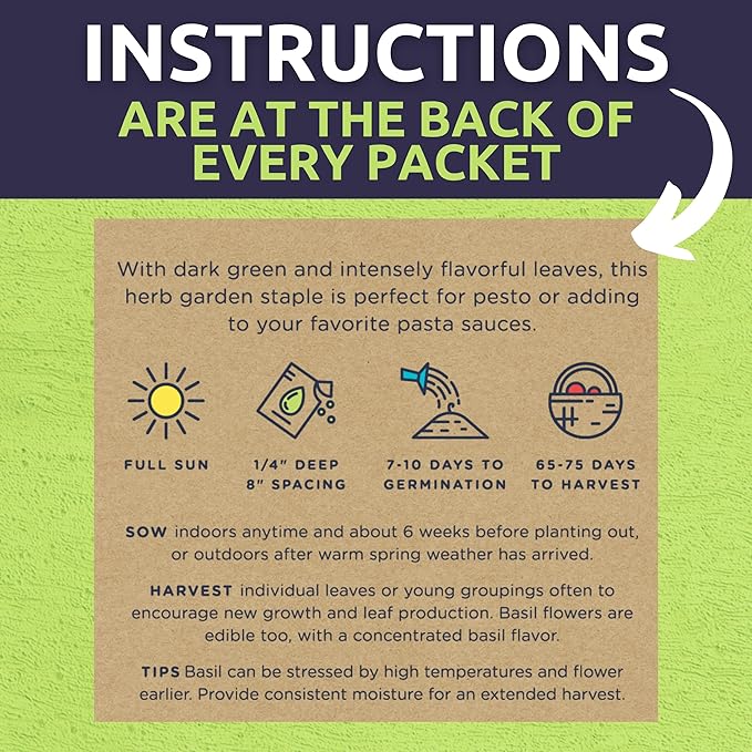 Organic Basil Seeds Variety Pack - 8 Individual Packs - 2026 Season - Genovese, Thai, Lemon, Greek, Cinnamon and More! for Indoor & Outdoor Planting (Non-GMO, Certified Organic)