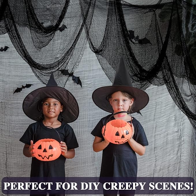 ZeeDix 6 Pack Black Halloween Creepy Cloth 30X75 Inch - Halloween Cheesecloth Decoration Spooky Scary Gauze Black Cheese Cloth for Party Supplies Outdoor Yard Home Wall Doorway