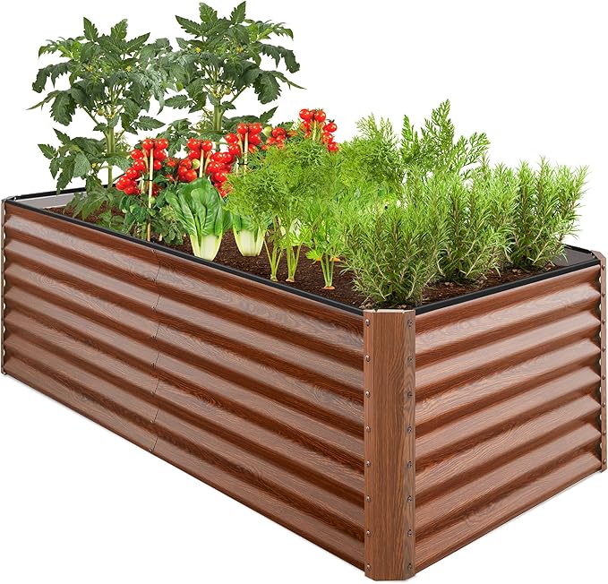 Best Choice Products 6x3x2ft Outdoor Metal Raised Garden Bed, Deep Root Box Planter for Vegetables, Flowers, Herbs, and Succulents w/ 269 Gallon Capacity - Wood Grain