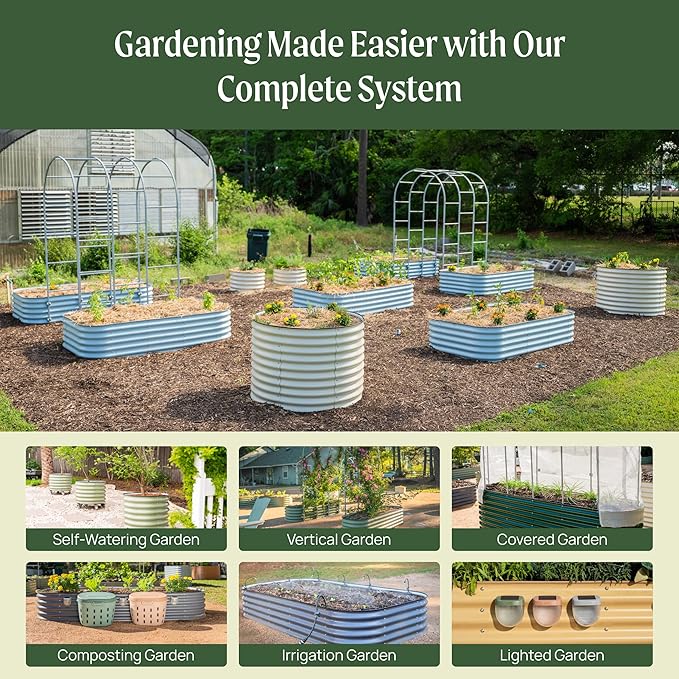 Vego garden Aluzinc Raised Garden Bed Kits, 17" Tall 6 in 1 Modular Metal Raised Planter Bed for Vegetables Flowers Patio Ground Planter Box, Sunlit Oak