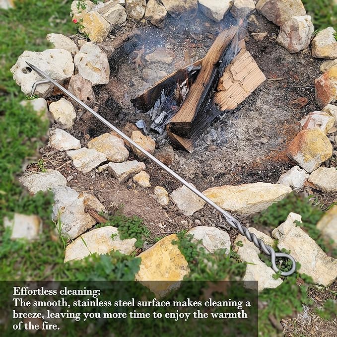 Fire Poker for Fire Pit Outdoor 40in Twisted Rope Design 316 Stainless Steels Fireplace Poker for Fire Pit, Handmade Fire Pit Poker for Firewood Log Coals Campfire Wood Stove, Outdoor and Indoor Use