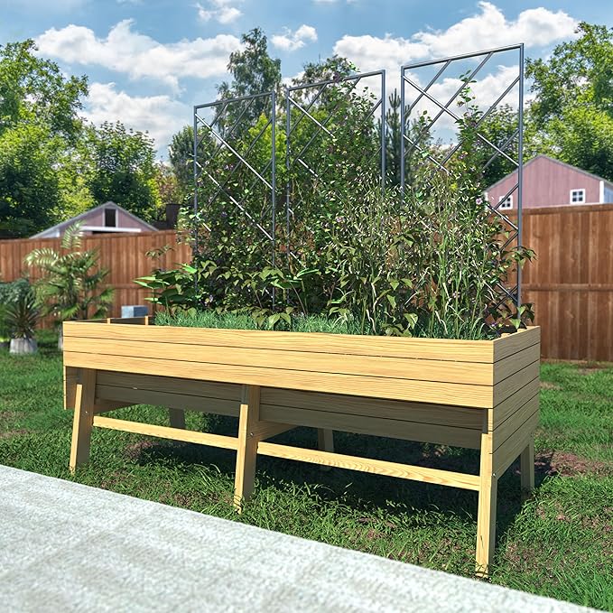 VEIKOU Raised Garden Bed 6 x 3 x 2FT, Raised Garden Beds Outdoor with 6 Legs, Detachable Liner, Garden Bed for Backyard, Patio, Balcony, 837lbs Capacity, Natural Wood