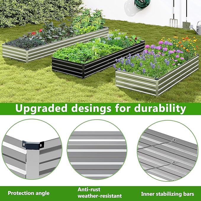 2PCS 7x3x1ft Galvanized Metal Raised Garden Bed Kit,Outdoor Planter Box Vegetables,Flowers,Herbs Durable Rust-Resistant Patio Gardening Beds,Silver