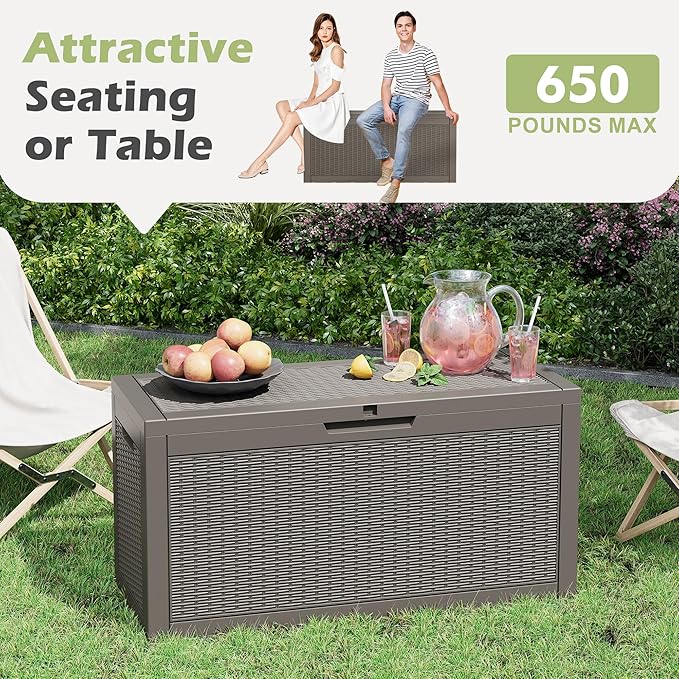 NBYSGO Outdoor Storage Box, Resin Deck Boxes Indoor and outdoor, Waterproof Storage Box Lockable Lid (Grey,60 Gallon)