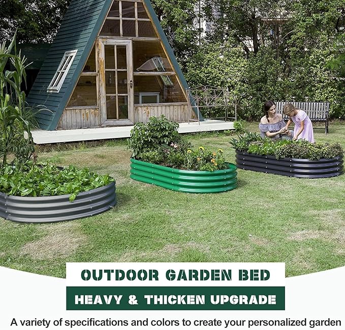 Land Guard 2Pcs Galvanized Raised Garden Bed Kit, Galvanized Planter Oval Large Metal Raised Garden Boxes Outdoor for Vegetables (Modern Grey)