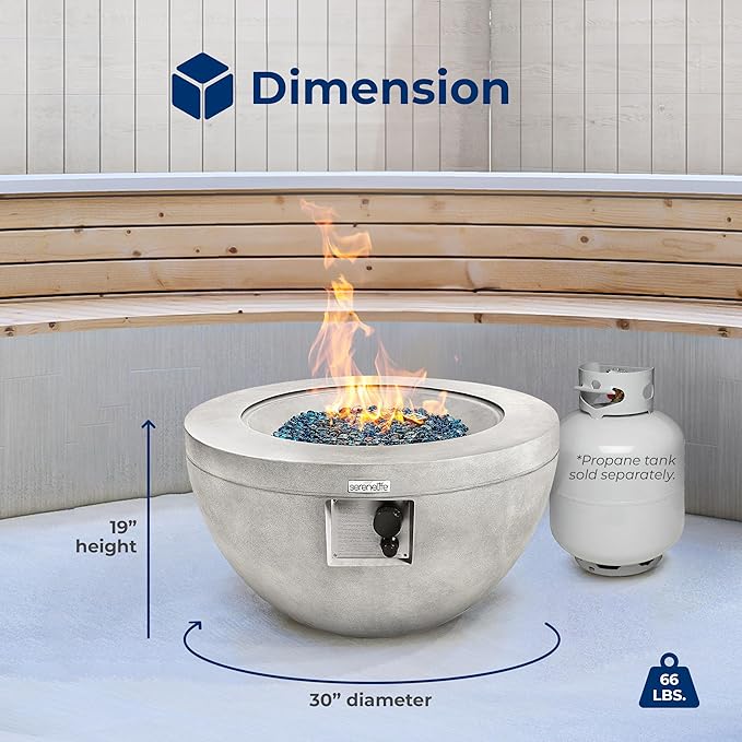 SereneLife SLNFBAL7 Propane Fire Pit Table – 40,000 BTU Outdoor Gas Fire Table w/Adjustable Flame Control, CSA/ETL Certified, Weather-Resistant, Thermocouple Safety, PVC Cover & Lava Rocks