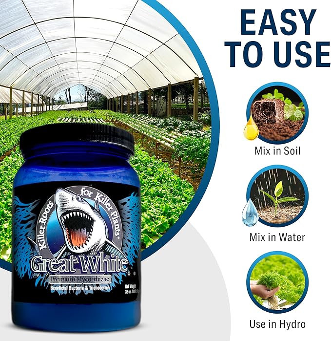 Great White Mycorrhizal Fungi, Beneficial Bacteria for Plant Growth, Root Stimulator, Concentrated 3-in-1 Formula by Plant Success (32 oz)
