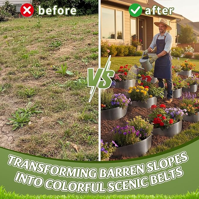 Maxdot 3 Pack Hillside Planters, Erosion Control Hillside Planters, Steel Serrated for 10°-24° Slope Gardening, Raised Garden Bed Terracing Kit, Beautify Landscapes, 39.4 x 11.8 Inches