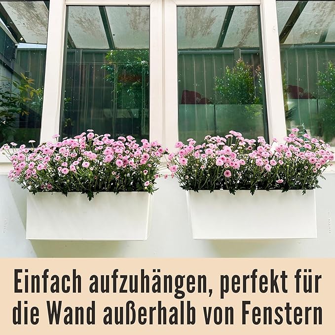 LaLaGreen Wall Planter for Outdoor (2 Pack, 20 Inch) White Self Watering Rectangular Window Boxes Planters to Attach to House with Bracket, Country Vertical Plant Wall Holder Indoor Garden Minimalist