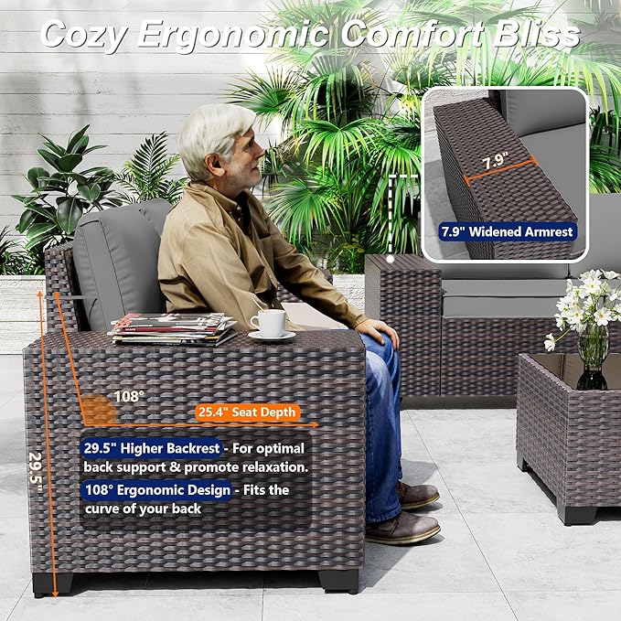 Outdoor Patio Furniture Set with Fire Pit Table, 13 Pieces Outdoor Furniture Set Patio Sectional Sofa w/43in Propane Fire Pit, PE Wicker Rattan Patio Conversation Sets - Grey