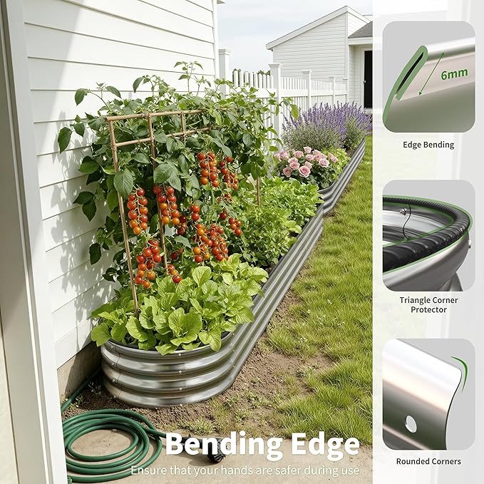 Anmiro Galvanized Metal Raised Garden Bed Kit for Outdoor Planter Boxes with Easy Assembly,4x2x1ft-2PCS Oval Large Galvanized Gardening Raised Bed for Vegetables, Fruits, Flower (Silver, 8 * 2 * 1ft)