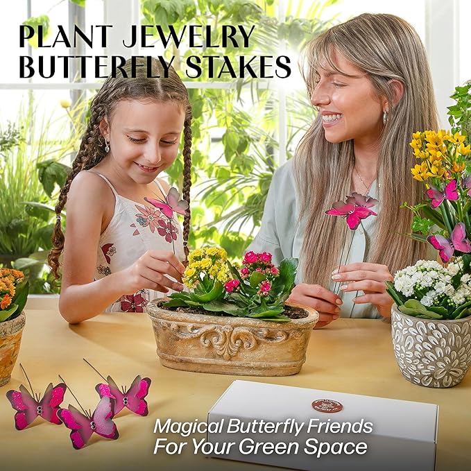 Handmade Pink Butterfly Garden Stakes - Set of 7 Premium 3D Hand-Painted Butterflies with Fluttering Spring Movement, Weatherproof Metal Rod, Outdoor Indoor Decor, Ideal Gift