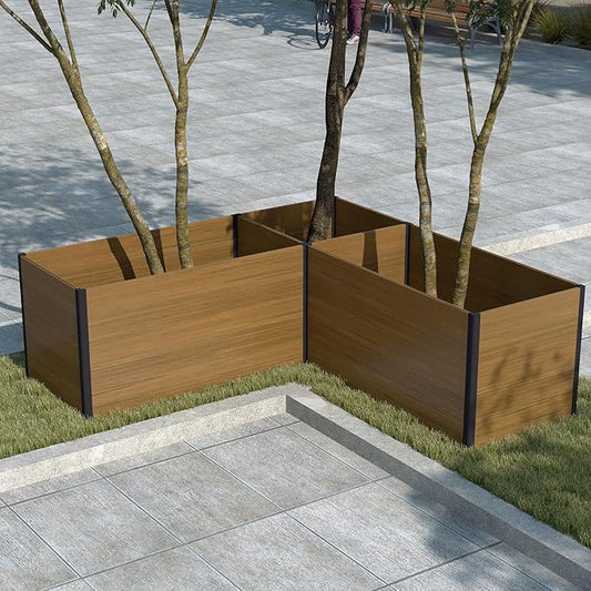 Modular Raised Garden Bed - Expandable Design with Composite Panels & Aluminum Frame - Perfect for Flowers, Vegetables, Herbs - Outdoor Planter Cuboid Box for Patio, Balcony, Backyard (Brown)