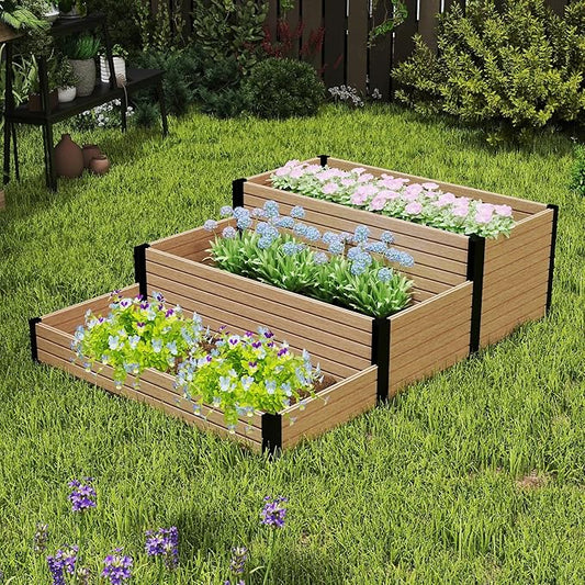 Elevated Wooden Raised Garden Planter - 3-Tier Outdoor Flower & Vegetable Box for Patio, Backyard, or Garden - Durable, Weather-Resistant Design - 47.2" x 21.7" x 18.1" (Maple)