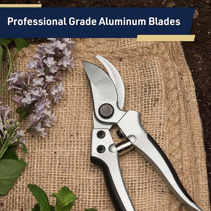 Bypass Pruning Shears for Gardening - 8” Heavy Duty Garden Shears - Spring-Loaded Snap Catch and Ergonomic Grips - Ultra Sharp Rust Resistant Trimming Scissors - Gardening Tools by Kings County Tools