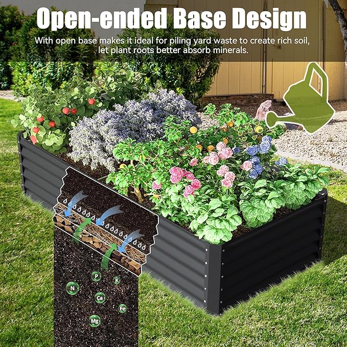 Domi Galvanized Raised Garden Bed, Outdoor Planter Garden Boxes Large Metal Planter Box for Gardening Vegetables Fruits Flowers, Dark Grey (6x3x1.5ft)