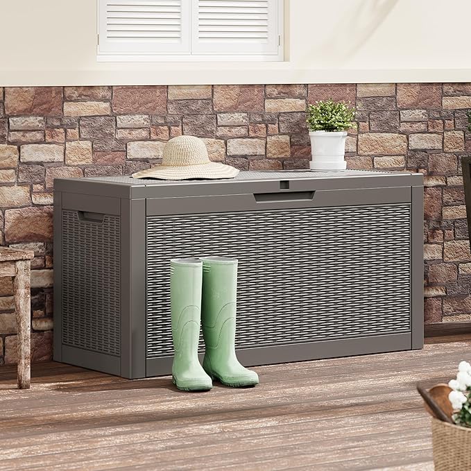 NBYSGO Outdoor Storage Box, Resin Deck Boxes Indoor and outdoor, Waterproof Storage Box Lockable Lid (Grey,60 Gallon)