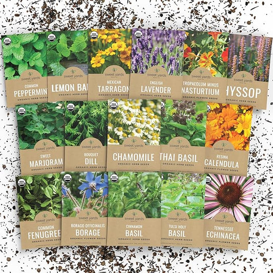 Organic Herbal Tea Seeds Variety Pack - 16 Individual Packs - 2026 Season - Mint, Lavender, Chamomile and More! for Indoor & Outdoor Planting (Non-GMO, Certified Organic)