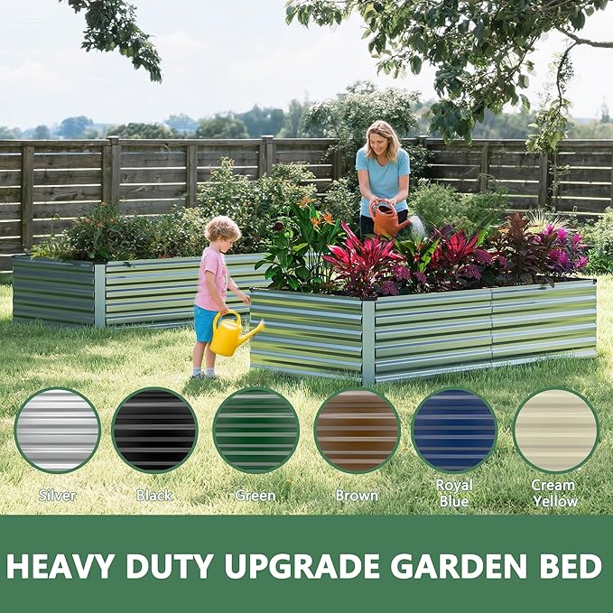 FOOWIN 8x4x2ft Galvanized Raised Garden Bed, Planter Raised Garden Boxes Outdoor, Large Metal Raised Beds for Gardening, Garden Bed for Vegetables, Flowers, Herb,478 Gallon Capacity, Silver