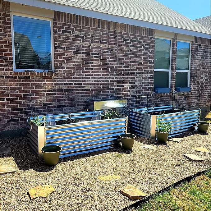8×4×2 FT Galvanized Raised Garden Bed with 2Pcs Tomato Cage,Large Metal Raised Garden Bed Outdoor,Garden Metal Raised Planter Box for Gardening,Flowers, Herbs, Fruits