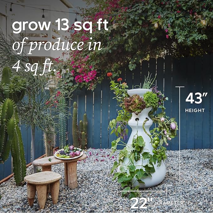 Farmstand Starter Kit + 12 Seedling Credits | Tiny Hydroponic Growing System Kit | Self-Watering Outdoor Vertical Garden Planter Tower | 3ft 8in | Made in USA