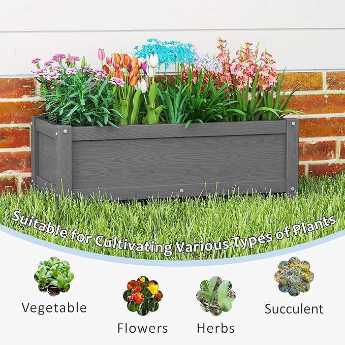 HDPE Raised Planter Box Outdoor,Rot-Resistant and Non-Cracking,Raised Beds for Gardening 29.5 * 14.4 * 9.8 in for Yard,Lawn,Outdoor Planter Boxes Rectangle with Drainage Holes Gray