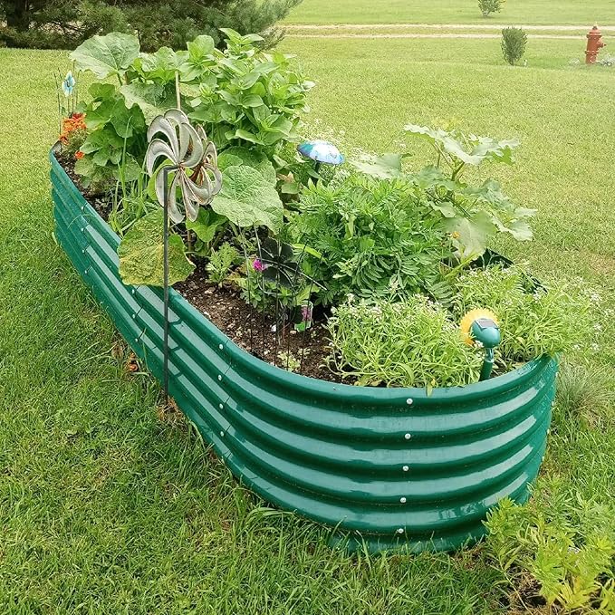 8 Pack 8x3x1.5FT Galvanized Raised Garden Bed Kit Oval Metal Ground Planter Box Outdoor Bottomless Planter Raised Beds for Vegetables Flowers Herbs Fruits, Green