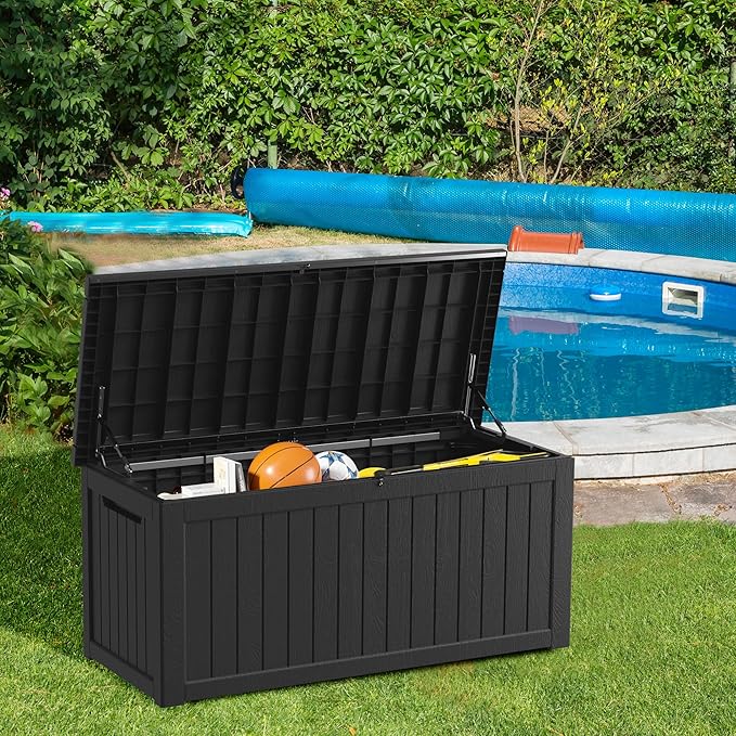 270GAL Deck Box - Black ，Large Capacity，UV-Resistant ，Deck Box，Patio，Yard，Garden Storage