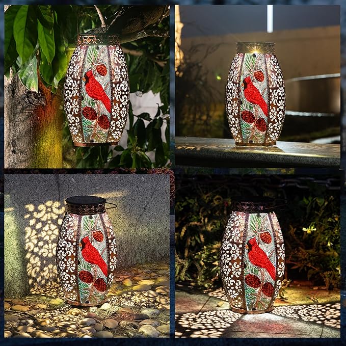 Cardinal Gifts for Women,Solar Outdoor Christmas Decor Lantern Garden Decor Lights Patio Decorations Sympathy Gifts for Loss of Mom/Dad/Loved One-Memorial Lantern