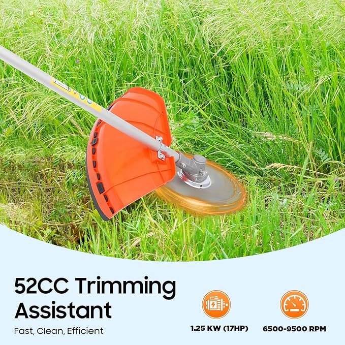 2025 New 52CC 2-Stroke Gas Weed Wacker, 5-in-1 Multi-Functional Lawn Mower Garden Hedge Trimmer String Trimmer Pole Chainsaw with Extension Pole, Weed Eater for Grass and Bush