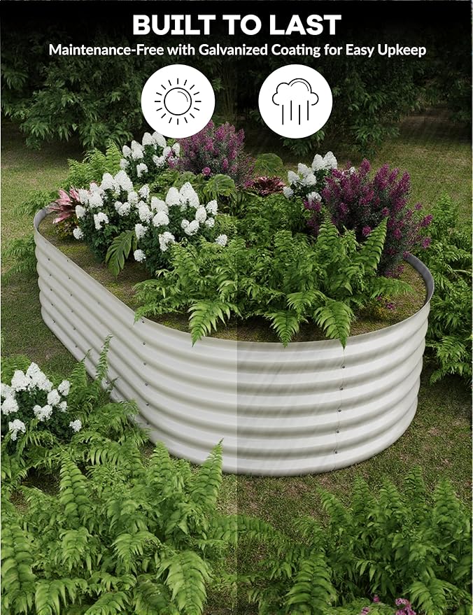 IDEAHOUSE 2-Pack Raised Garden Bed - Heavy-Duty Galvanized Steel Outdoor Planter Box for Vegetables, Flowers & Herbs - Rust-Resistant, Easy-Assembly Garden Box, Beige/Green