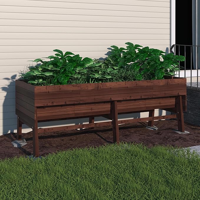 6x3x2FT Raised Garden Bed for Vegetable and Flower with Legs, Large Outdoor Elevated Wood Planted Box with Liner, Backyard and Patio, Rustic Brown