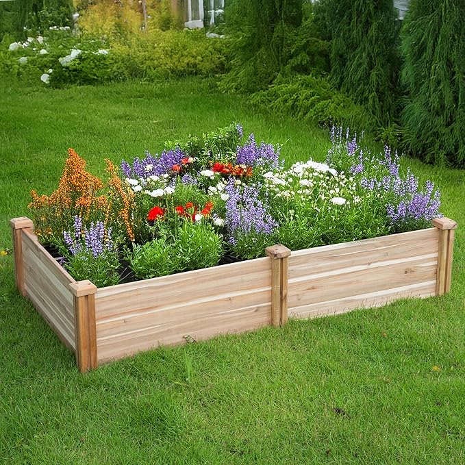 Durable Wooden Planter Box Outdoor – Natural Acacia Wood Raised Bed for Diverse Planting – Elevated Garden Box for Vegetables – Promotes Better Drainage – Sturdy Garden Bed (47x25x10 IN)