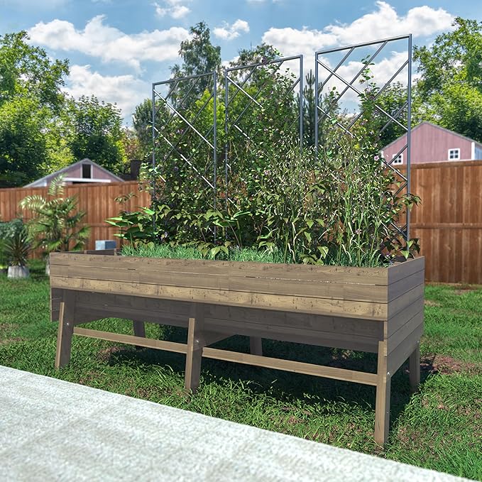 VEIKOU Raised Garden Bed 6 x 3 x 2FT, Raised Garden Beds Outdoor with 6 Legs, Detachable Liner, Garden Bed for Backyard, Patio, Balcony, 837lbs Capacity, Light Mocha Brown