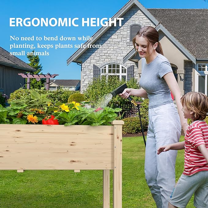 BlueWish 72''L x 23''W x 30''H Outdoor Cedar Garden Bed, Raised Garden Bed with 8 Drainage Holes & 6 Legs, Elevated Planter Boxes for Gardening, Vegetable, Flower, 309lbs Capacity, Natural